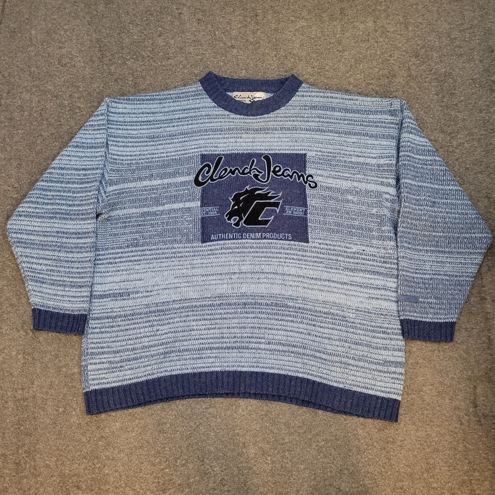 Clench Jeans Sweater Mens Size 3XL Blue Essential Element Crew Neck Pullover